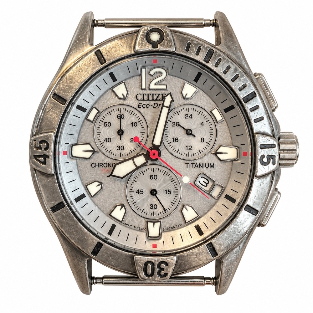 Citizen Eco-Drive Chronograph Mens Silver Titanium Watch H500-S049618